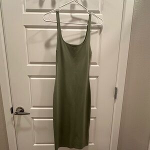 Zara Green Ribbed Sheath Midi Dress